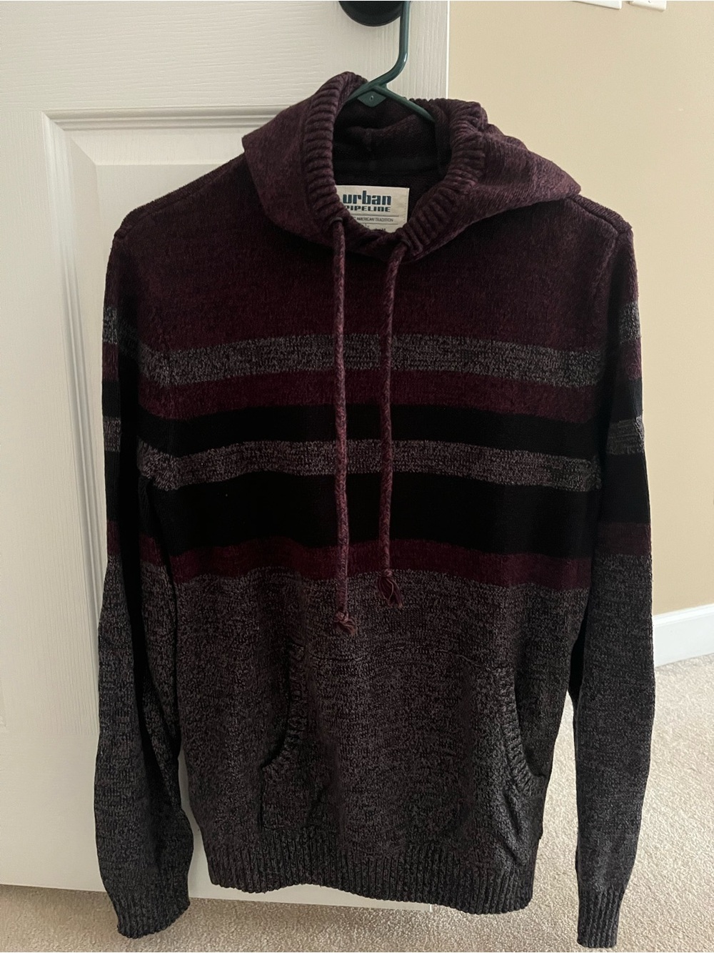 Men’s urban pipeline Maroon and Gray Striped Crewneck Hoodie Sweater